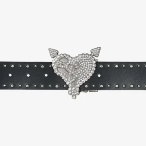 RHINESTONE HEART BELT DARK GREY