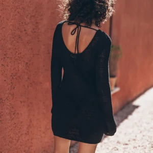 The Black Knitted Low Back Longsleeve Dress