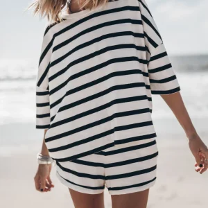The Black Striped Loose Cotton T-Shirt