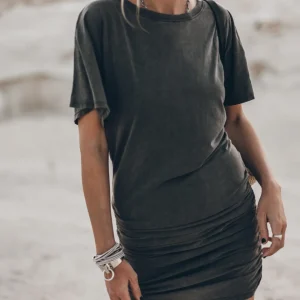 The Dark Faded Short Draped T-Shirt Dress