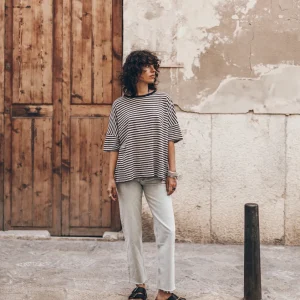 The Striped Long Loose Thin Linen T-Shirt
